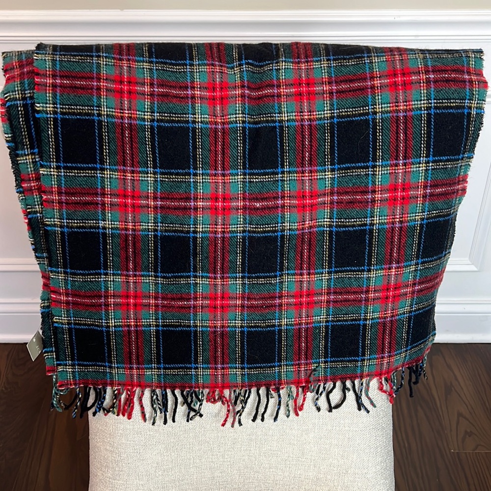 J. Crew plaid wool blend scarf with fringed edges NWT*